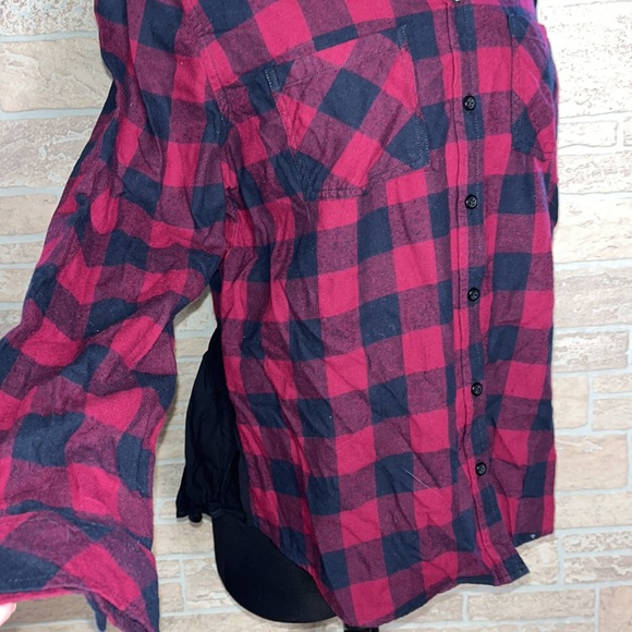 Beach Lunch Lounge Collection Flannel Shirt Chiffon Back Size Large Button Up - Picture 6 of 9